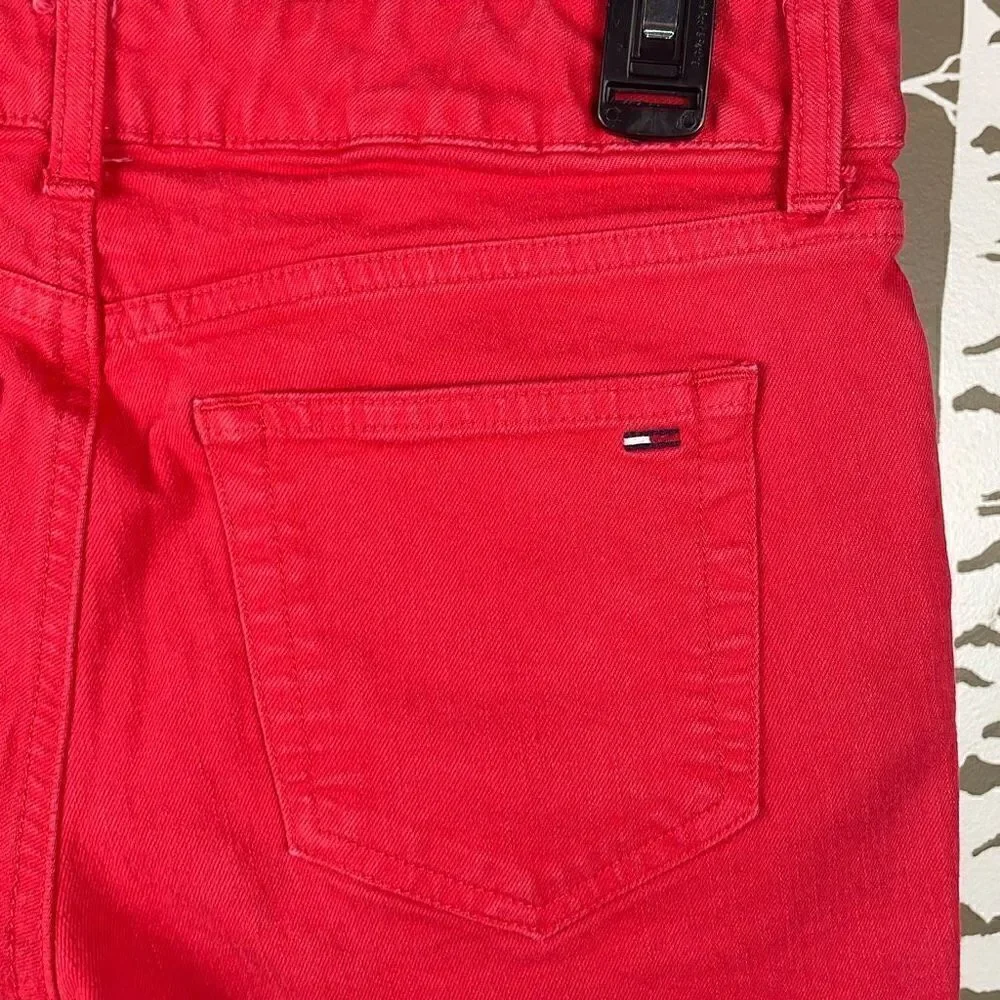 Tommy Hilfiger Red Frayed Hem Jean Shorts 2